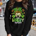 One Lucky Nurse Green Shamrock Messy Bun St Patricks Day Women Graphic Long Sleeve T-shirt Gifts for Her