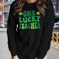 One Lucky Teacher Retro Vintage St Patricks Day Women Graphic Long Sleeve T-shirt Gifts for Her