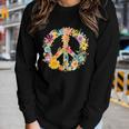 Peace Sign World Love Flowers Hippie Groovy Vibes Colorful Women Long Sleeve T-shirt Gifts for Her
