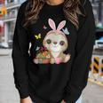 Sloth Bunny Ear With Eggs Basket Easter Costume Rabbit Women Long Sleeve T-shirt Gifts for Her