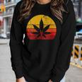 Womens Sun Vintage Marijuana Weed Cannabis Leaf Retro Doobies Cool Women Long Sleeve T-shirt Gifts for Her
