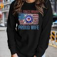 US Coast Guard Proud Wife With American Flag Gift Veteran Women Graphic Long Sleeve T-shirt Gifts for Her