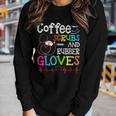 Valentines Day Nursing Coffee Scrubs And Rubber Gloves Nurse Women Graphic Long Sleeve T-shirt Gifts for Her