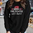 Womens I Kissed A Fire Fighter Design Married Dating Anniversary G Women Graphic Long Sleeve T-shirt Gifts for Her