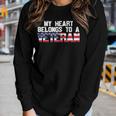 Womens My Heart Belongs To A Veteran Awesome Veteran Day Design Women Graphic Long Sleeve T-shirt Gifts for Her