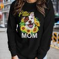 Womens Pitbull Pittie Mom Sunflower Mothers Day Gift Women Graphic Long Sleeve T-shirt Gifts for Her