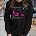 Womens Stepping Into My 37Th Birthday Like A Boss 37 Years Old Women Graphic Long Sleeve T-shirt Gifts for Her