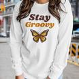 Butterfly Stay Groovy Retro Hippie Positive Mind Happy Life Women Long Sleeve T-shirt Gifts for Her