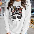 Marine Life Marine Mom Military Messy Bun Marine Wife Women Long Sleeve T-shirt Gifts for Her