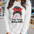 Messy Bun Busy Raising Ballers Mom Baseball Mother Women Long Sleeve T-shirt Gifts for Her
