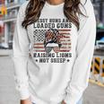 Messy Buns & Loaded Guns Raising Lions Usa Pro Gun Mom Women Long Sleeve T-shirt Gifts for Her