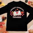 Cupids Favorite Teacher Happy Valentines Day Retro Groovy Women Graphic Long Sleeve T-shirt Funny Gifts