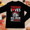 Fireman Loves His Mom And Country Mothers Day Firefighter Women Graphic Long Sleeve T-shirt Funny Gifts
