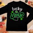 Lucky NurseSt Pattys Day Gift Shamrock Nurse  Women Graphic Long Sleeve T-shirt Personalized Gifts