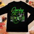 Lucky To Be A Nurse St Patricks Day Lucky Nurse Shamrock Women Graphic Long Sleeve T-shirt Funny Gifts