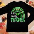One Lucky Teacher St Patricks Day Rainbow Leopard Shamrock Women Graphic Long Sleeve T-shirt Funny Gifts