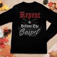 Repent & Believe – Motorcycle Christian Faith Gospel Biker Women Long Sleeve T-shirt Unique Gifts