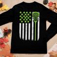 St Patricks Day Lacrosse Lax Usa Flag Women Irish Shamrock Women Graphic Long Sleeve T-shirt Funny Gifts