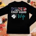 Vintage Proud Coast Guard Wife With American Flag Gift Women Graphic Long Sleeve T-shirt Funny Gifts