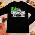 Womens Happy Patricks Day Truck Green Shamrock Irish Clover V2 Women Graphic Long Sleeve T-shirt Funny Gifts