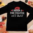 Womens I Kissed A Fire Fighter Design Married Dating Anniversary G Women Graphic Long Sleeve T-shirt Funny Gifts