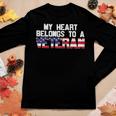 Womens My Heart Belongs To A Veteran Awesome Veteran Day Design Women Graphic Long Sleeve T-shirt Funny Gifts