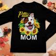 Womens Pitbull Pittie Mom Sunflower Mothers Day Gift Women Graphic Long Sleeve T-shirt Funny Gifts
