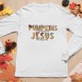 Fall Pumpkin Obsessed And Jesus Blessed Christian Autumn Gifts Women Graphic Long Sleeve T-shirt Personalized Gifts