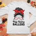 Messy Bun Busy Raising Ballers Mom Baseball Mother Women Long Sleeve T-shirt Unique Gifts