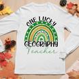 One Lucky Teacher Rainbow St Patricks Day Geography Teacher Women Graphic Long Sleeve T-shirt Funny Gifts
