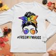Womens Ph Free Mom Hugs Messy Bun Lgbt Pride Rainbow Women Long Sleeve T-shirt Unique Gifts