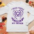 Womens Purple In Memory Of Father Dad Pancreatic Cancer Awareness Women Graphic Long Sleeve T-shirt Funny Gifts