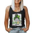 One Lucky Auntie Messy Bun Shamrock St Patricks Day Women Tank Top Basic Casual Daily Weekend Graphic