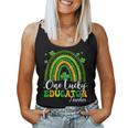 One Lucky Educator Teacher Rainbow Shamrock Patricks Day Women Tank Top Basic Casual Daily Weekend Graphic