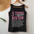 5 Things You Should Know About My Sister Funny Brother Women Tank Top Basic Casual Daily Weekend Graphic Funny Gifts