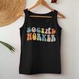 Groovy Retro Social Worker Leopard Rainbow Funny Work Love Women Tank Top Basic Casual Daily Weekend Graphic Funny Gifts