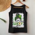 One Lucky Auntie Messy Bun Shamrock St Patricks Day Women Tank Top Basic Casual Daily Weekend Graphic Personalized Gifts