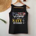 Womens Vintage Proud Wife Of A Navy For Veteran Gift Women Tank Top Basic Casual Daily Weekend Graphic Funny Gifts