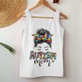 Autism Mom Awareness Messy Hair Bun Puzzle Piece Mother Girl Women Tank Top Basic Casual Daily Weekend Graphic Funny Gifts