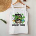 One Lucky Teacher Afro Messy Bun Patricks Day Shamrock Women Tank Top Basic Casual Daily Weekend Graphic Funny Gifts