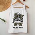 Proud Army Wife Messy Bun Hair Camouflage Bandana Sunglasses Women Tank Top Basic Casual Daily Weekend Graphic Funny Gifts