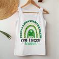 Rainbow Leopard One Lucky Teacher St Patricks Day Shamrock Women Tank Top Basic Casual Daily Weekend Graphic Funny Gifts