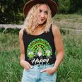 Happy St Patricks Day Shamrock Rainbow Three Gnomes Lucky Women Tank Top Basic Casual Daily Weekend Graphic Gifts for Her