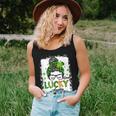 One Lucky Auntie Messy Bun Shamrock St Patricks Day Women Tank Top Basic Casual Daily Weekend Graphic Gifts for Her