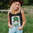 One Lucky Mama St Patricks Day Messy Bun Leopard Bandana Women Tank Top Gifts for Her
