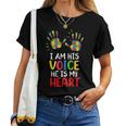 Autism Awareness Mom Dad I Am His Voice Hes My Heart Women T-shirt