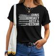 Guns Whiskey Beer And Freedom Veteran American Flag Women T-shirt