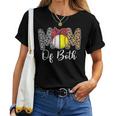 Mom Of Both Messy Bun Baseball Softball Mama Women T-shirt