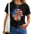 Silky Terrier American Flag Sunflower Dog Lovers 4Th Of July Women T-shirt