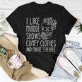 I Like Murder Shows Comfy Clothes And Maybe 3 People Floral Women T-shirt Funny Gifts